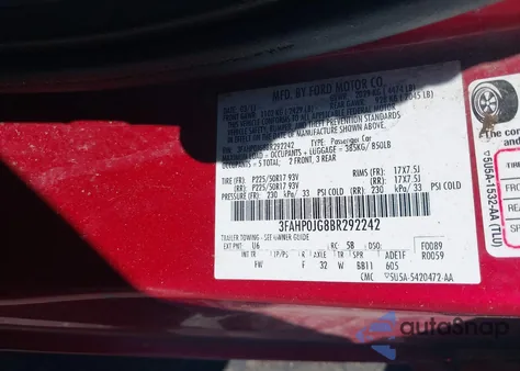 2011 Ford Fusion Sel from USA, damaged, VIN 3FAHP0JG8BR292242